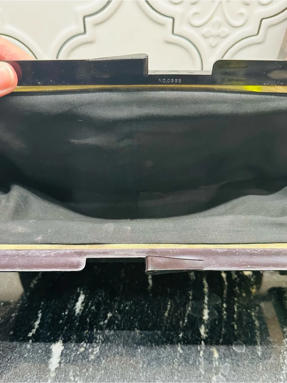Tapestry Evening Clutch Bag in Black with Floral Scene